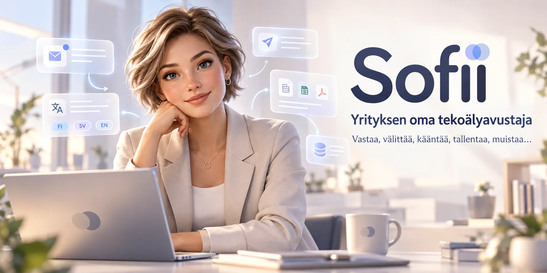 Sofii työskentelee monikielisen aineiston parissa